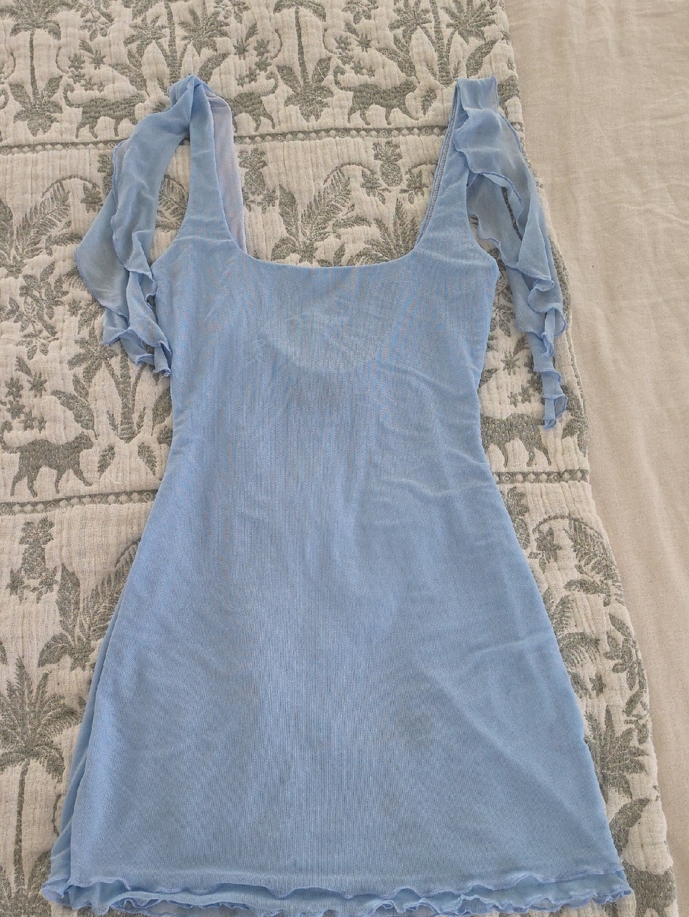 White Fox Boutique Light Blue Ruffle Sleeve Mini Dress